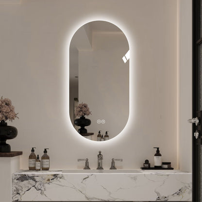 Oval LED backlit wall mirror with touch controls, Pearl Silver by HouseOfZazla on Tampa Home & Garden Store