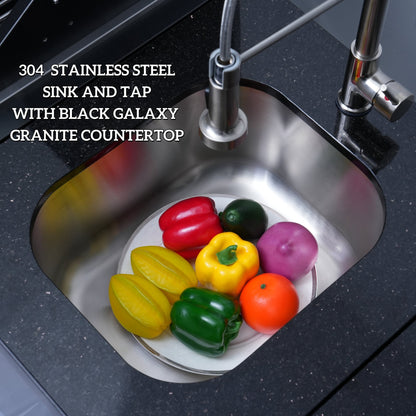 304 stainless steel kitchen sink with modern tap on black galaxy granite countertop; peppers on Tampa Home & Garden Store