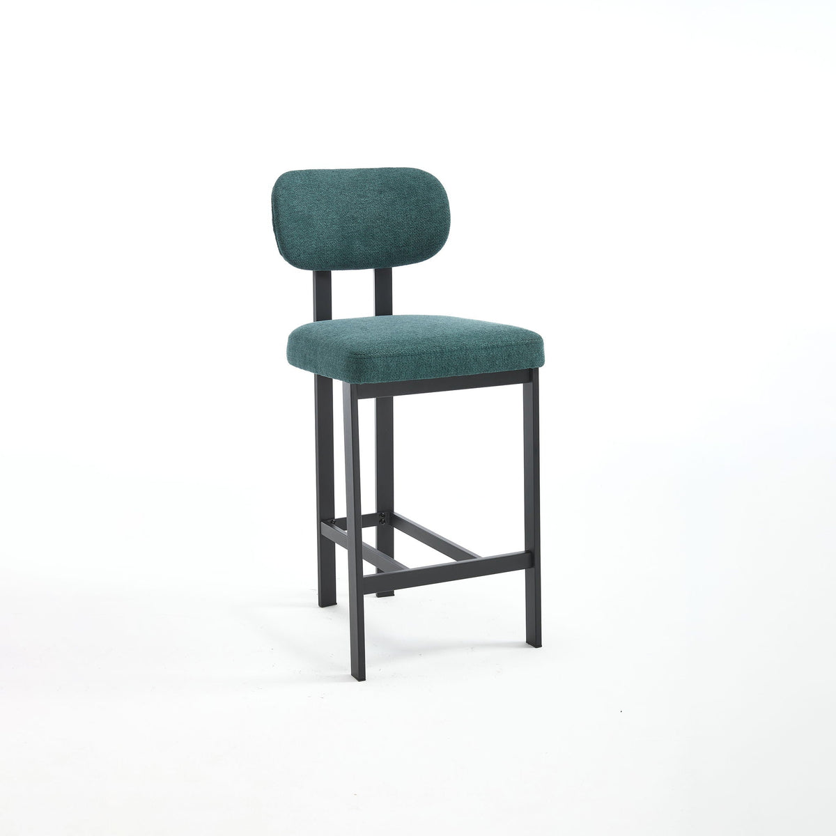 Modern counter-height teal fabric stool with black metal legs on Tampa Home & Garden Store