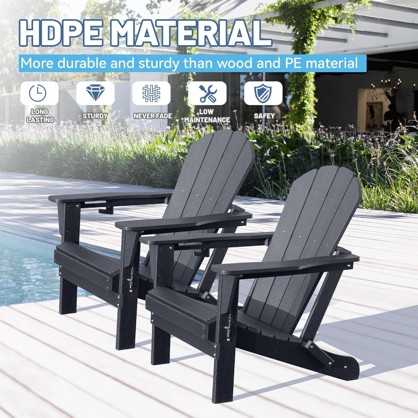 Set of Two Hdpe Folding Adirondack Garden Chairs