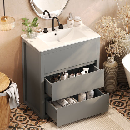 Freestanding bathroom vanity by HouseOfZazla with ceramic sink, gray finish, 2-drawer on Tampa Home & Garden Store