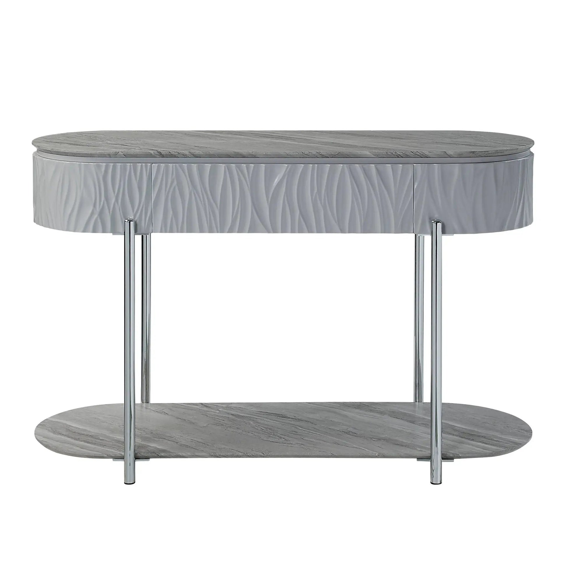 Yukino high-gloss sofa table with grey marble top and chrome legs Unique Piece Furniture on Tampa Home & Garden Store