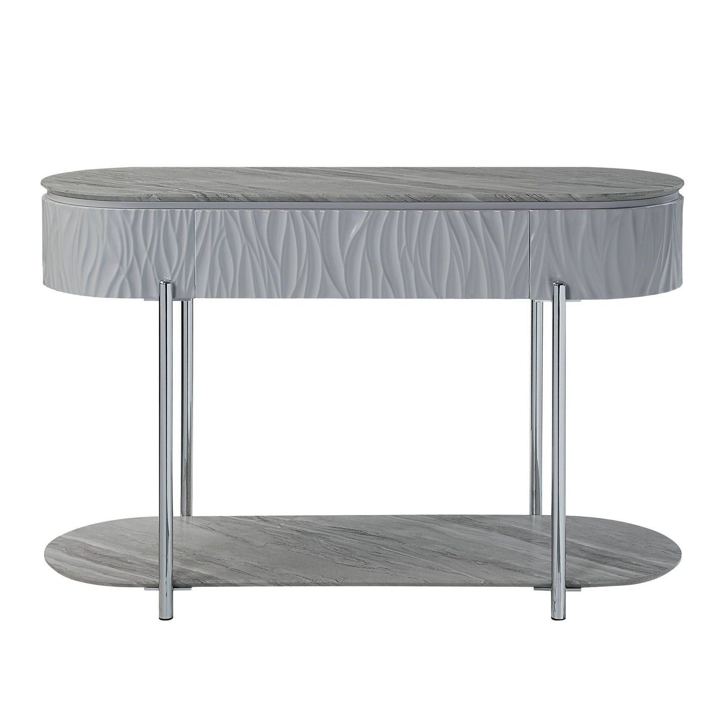 Yukino high gloss sofa table two-tier round gray marble-look top with chrome legs HouseOfZazla on Tampa Home & Garden Store