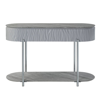 Yukino high gloss sofa table two-tier round gray marble-look top with chrome legs HouseOfZazla on Tampa Home & Garden Store