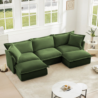 Slipcovered U Shape sectional sofa by HouseOfZazla in deep green with plush cushions on Tampa Home & Garden Store
