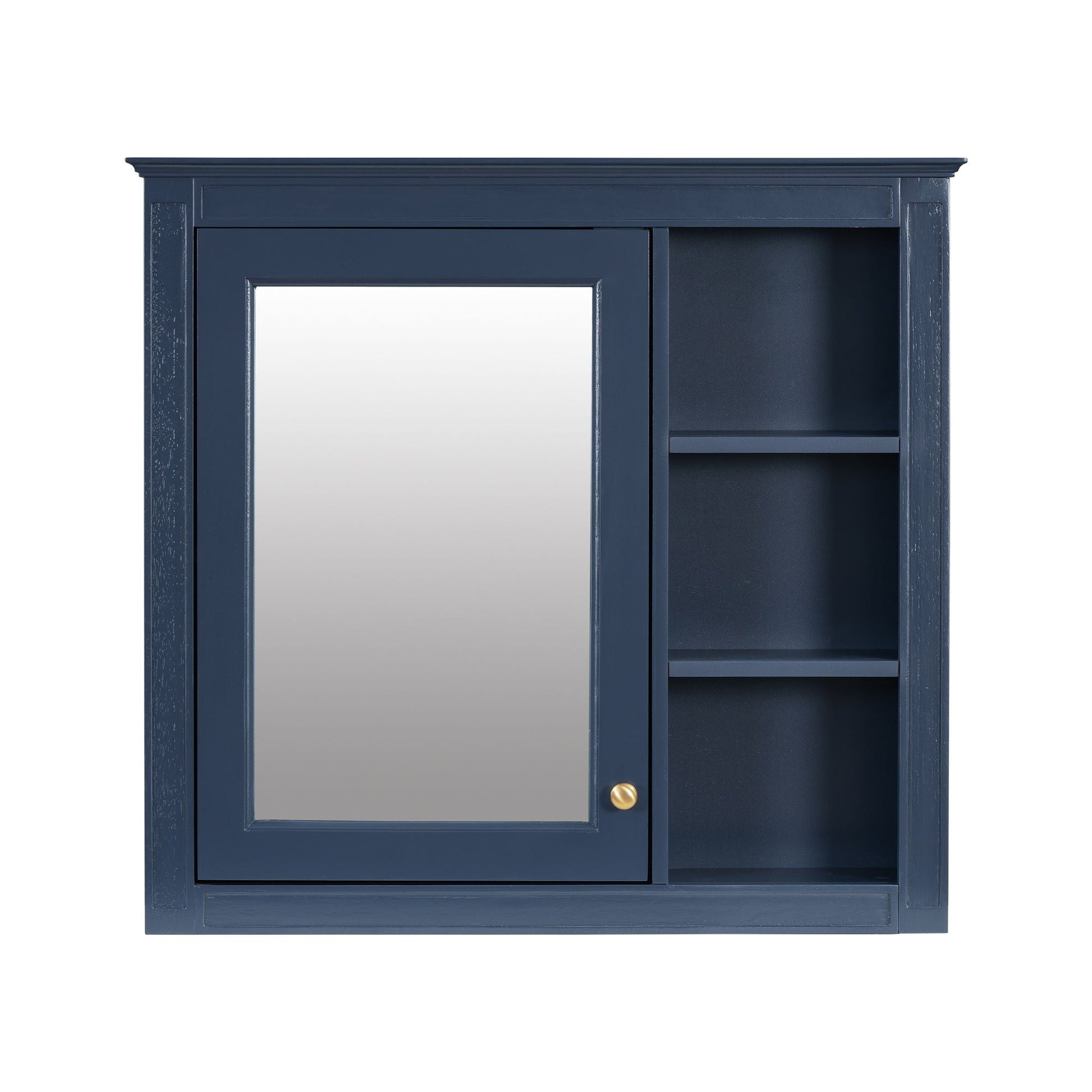 Bathroom vanity with navy blue medicine cabinet, mirrored shelves, 2 soft-close doors, 4 drawers on Tampa Home & Garden Store