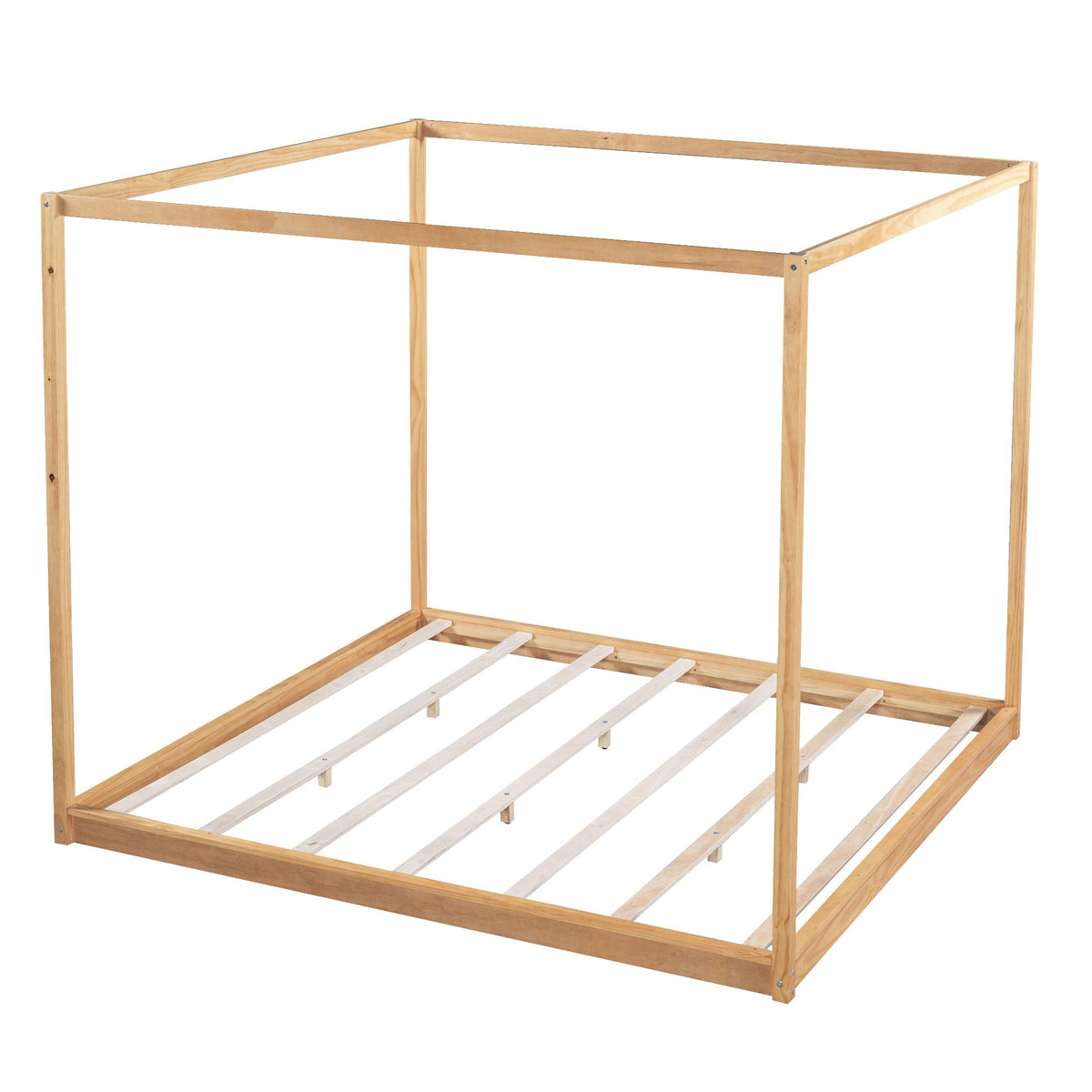 Wood canopy platform bed frame with airflow slats in natural finish by HouseOfZazla on Tampa Home & Garden Store