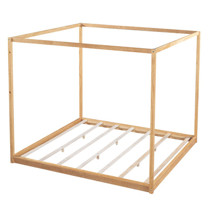 Wood canopy platform bed frame with airflow slats in natural finish by HouseOfZazla on Tampa Home & Garden Store