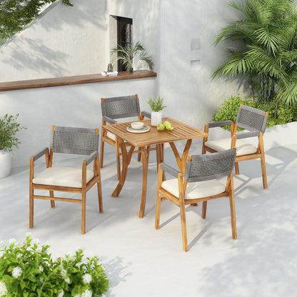 Rustic Patio Acacia Bistro Set with Cushions