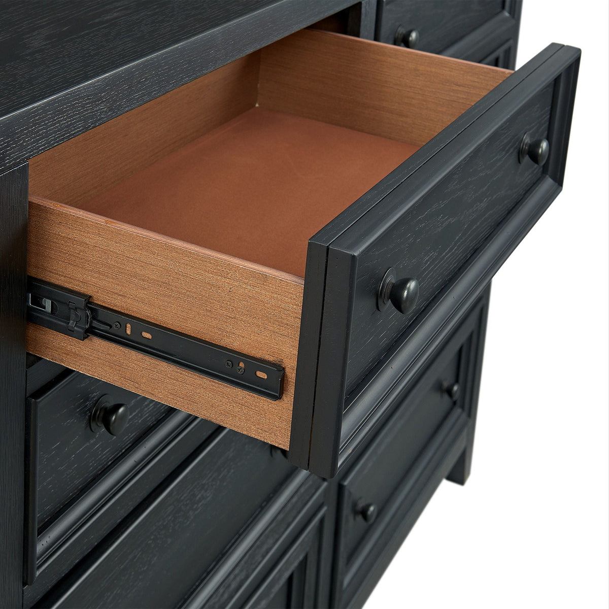 8 Drawer Dresser black with framed fronts, brown interior, smooth metal glides by HouseOfZazla on Tampa Home & Garden Store