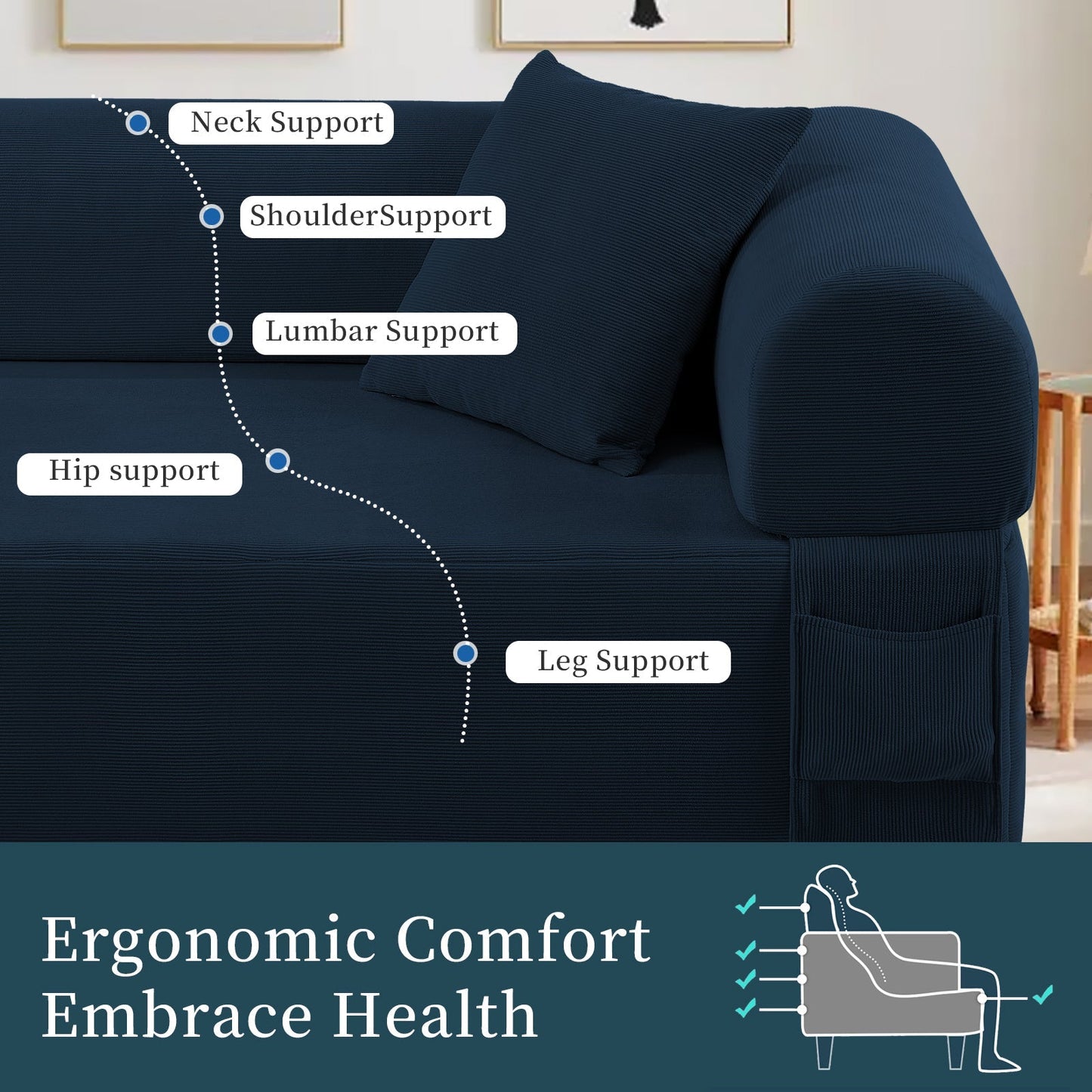 Sofa HouseOfZazla blue spring sofa with pillows, high-quality fabric and storage on Tampa Home & Garden Store