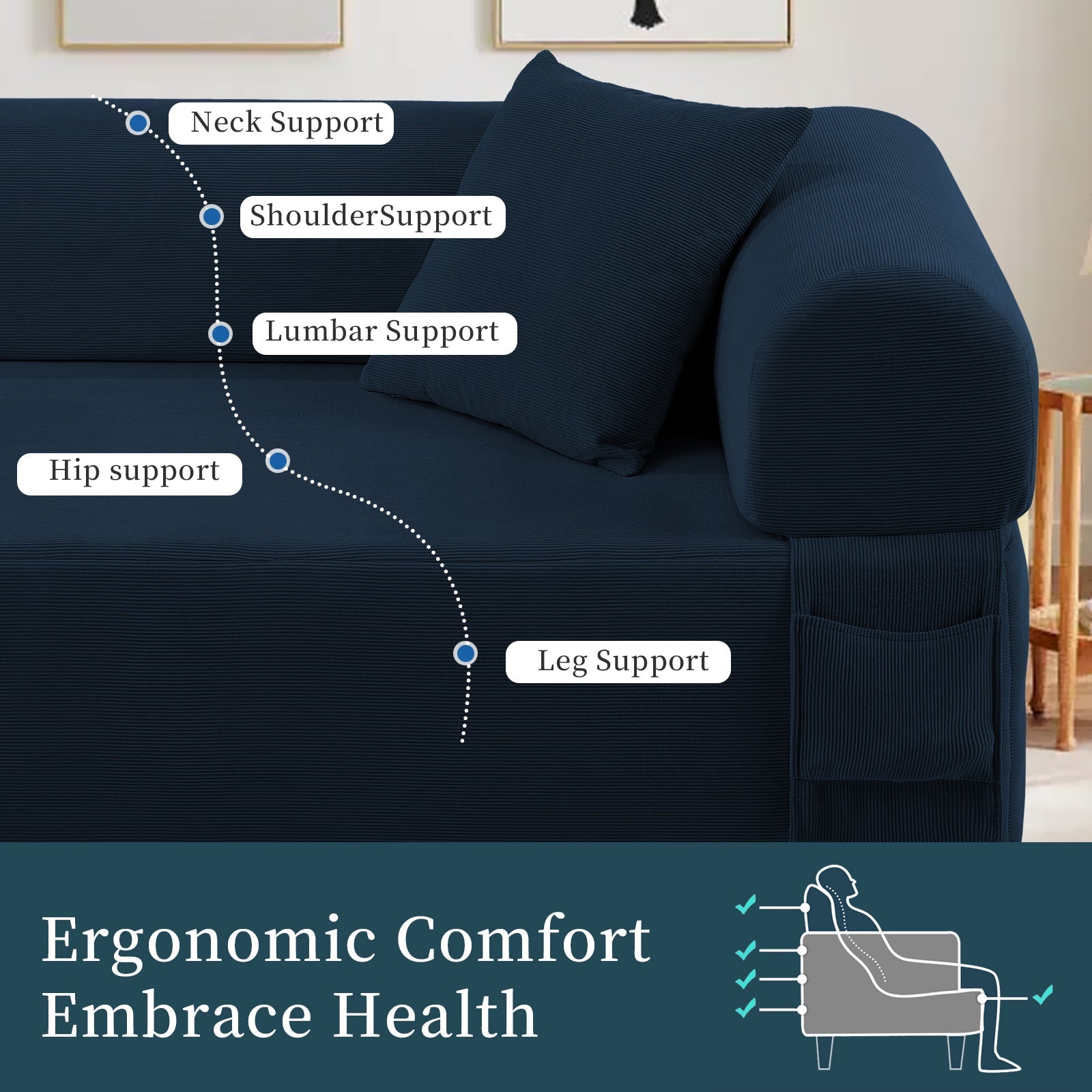 Sofa HouseOfZazla blue spring sofa with pillows, high-quality fabric and storage on Tampa Home & Garden Store