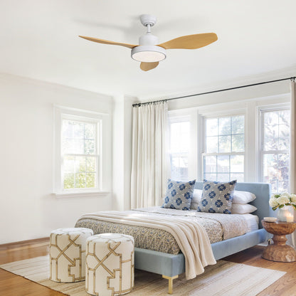 Ceiling fan with 22W LED light, white finish, wood blades, remote, 6 speeds, HouseOfZazla on Tampa Home & Garden Store