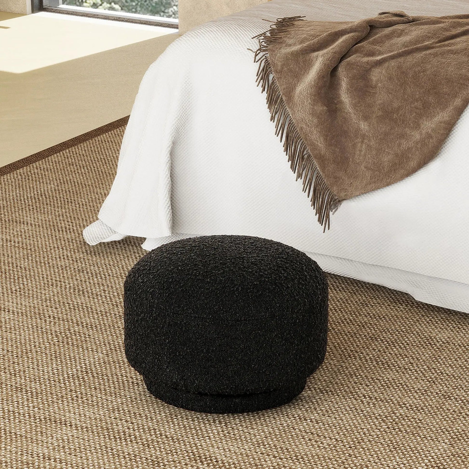 Fuji mushroom footstool ottoman, round black fabric upholstery on Tampa Home & Garden Store