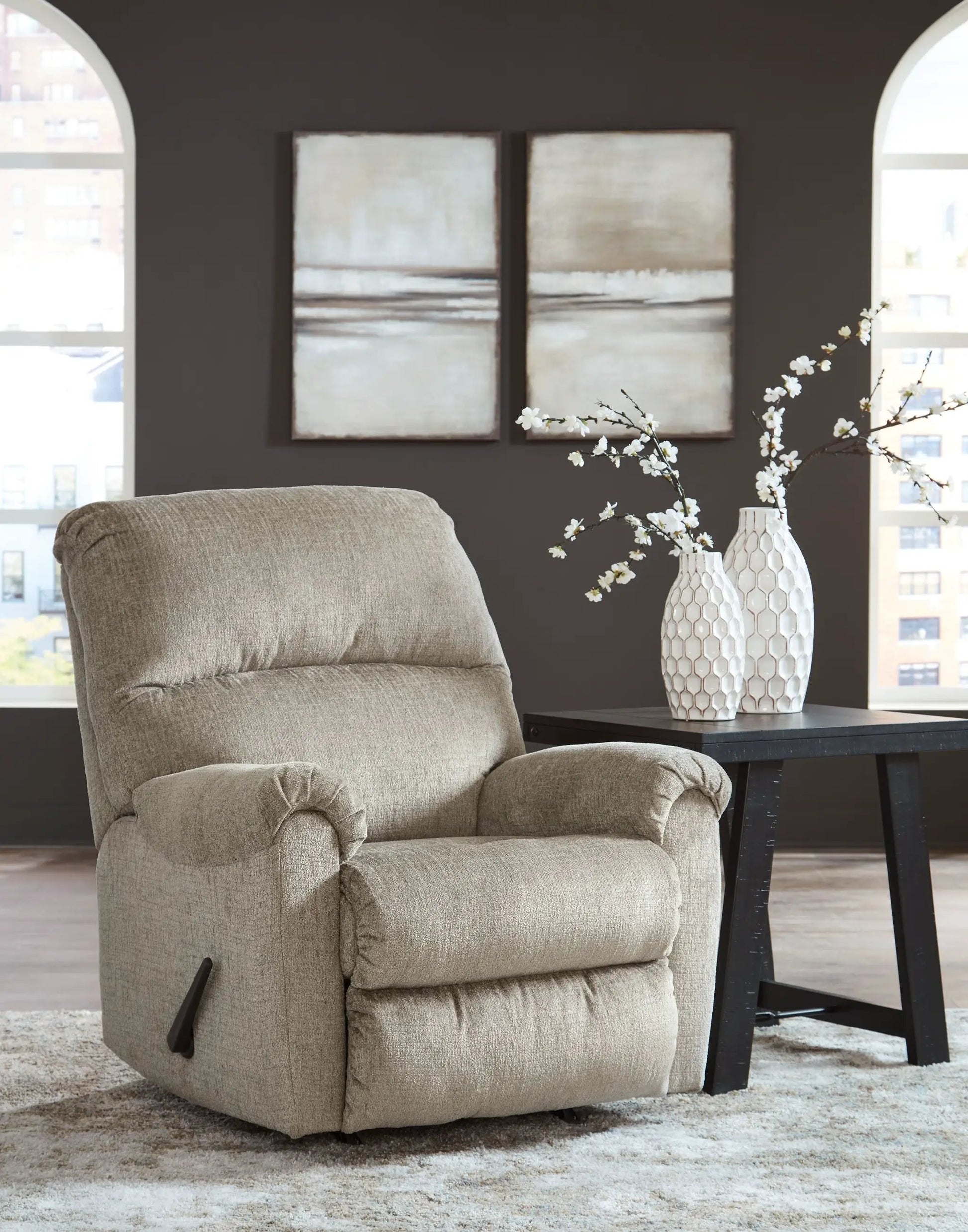Stonemeade rocker recliner in beige fabric by Unique Piece Furniture, modern living room style on Tampa Home & Garden Store
