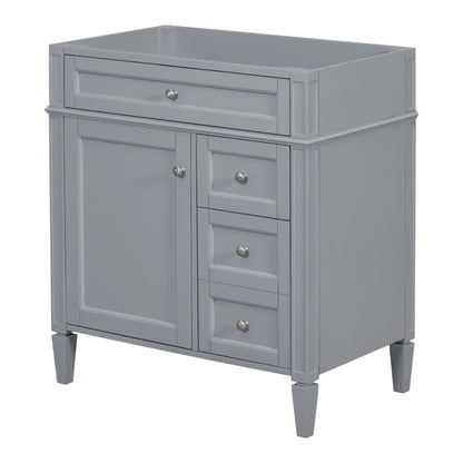 Bathroom vanity base with gray finish, 2 drawers and tip-out drawer, cabinet storage on Tampa Home & Garden Store