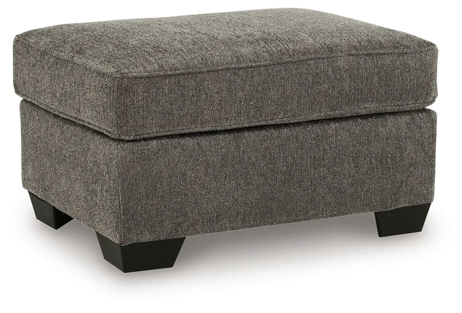 Ottoman from Olten Living Room Set in heather gray textured fabric with dark wood legs on Tampa Home & Garden Store