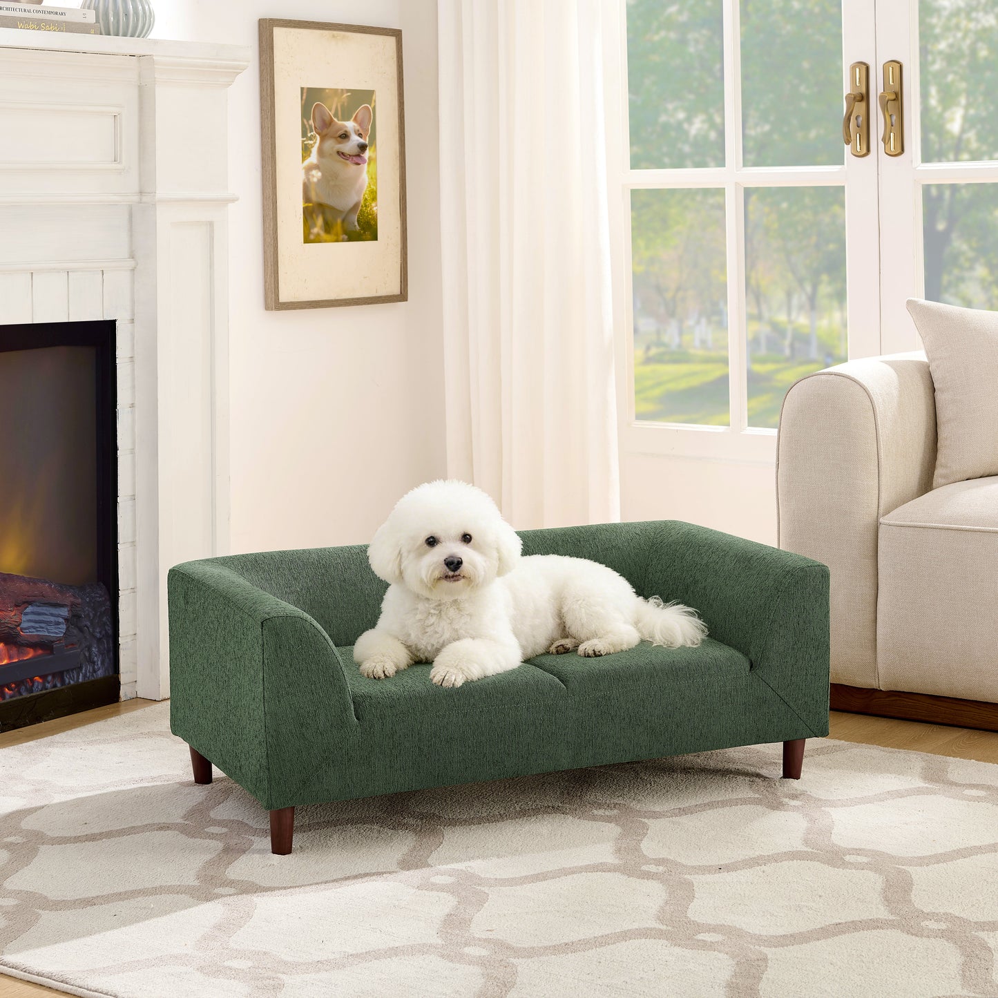 Pet sofa with backrest and armrests - Modern Olive olive green fabric by HouseOfZazla on Tampa Home & Garden Store