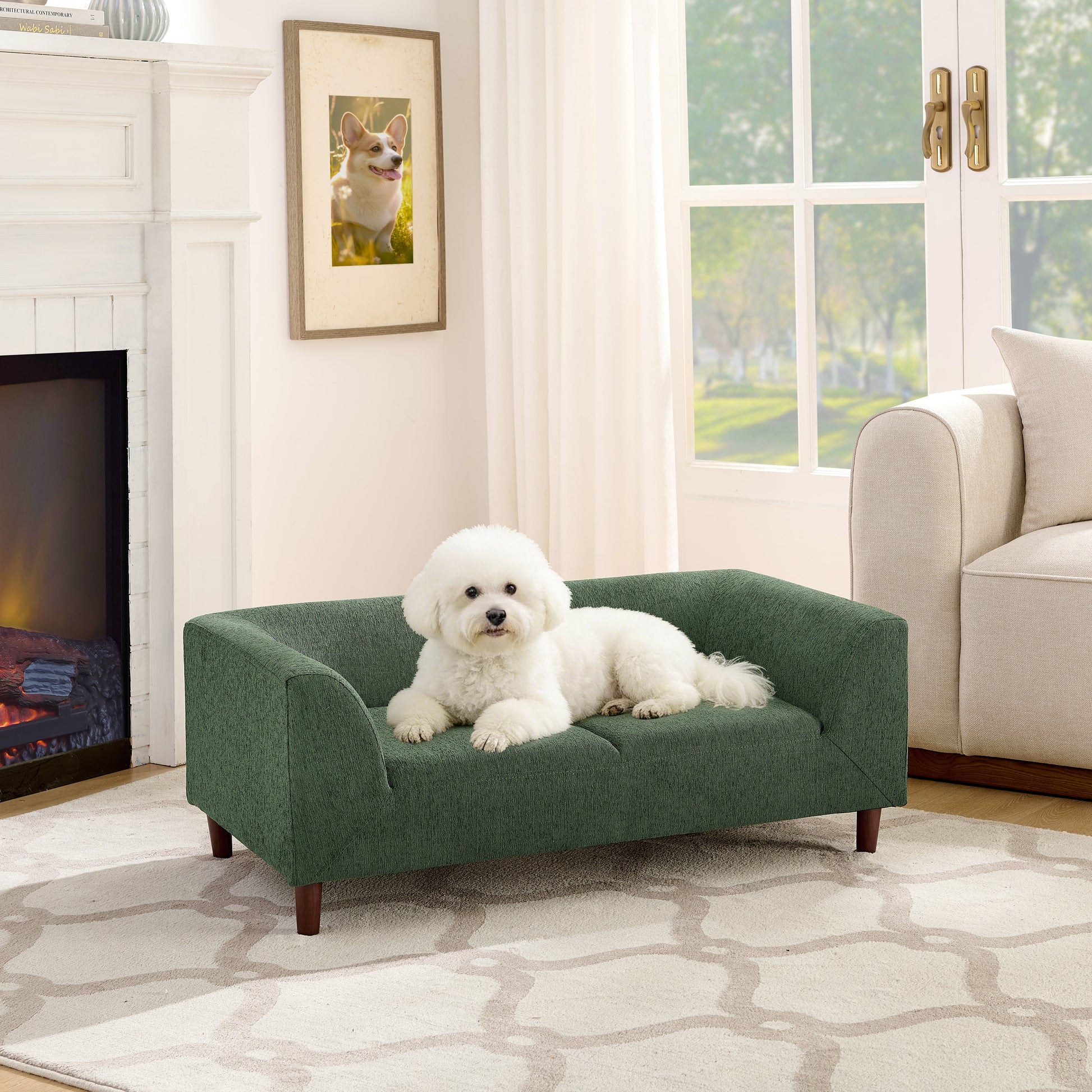 Pet sofa with backrest and armrests - Modern Olive olive green fabric by HouseOfZazla on Tampa Home & Garden Store