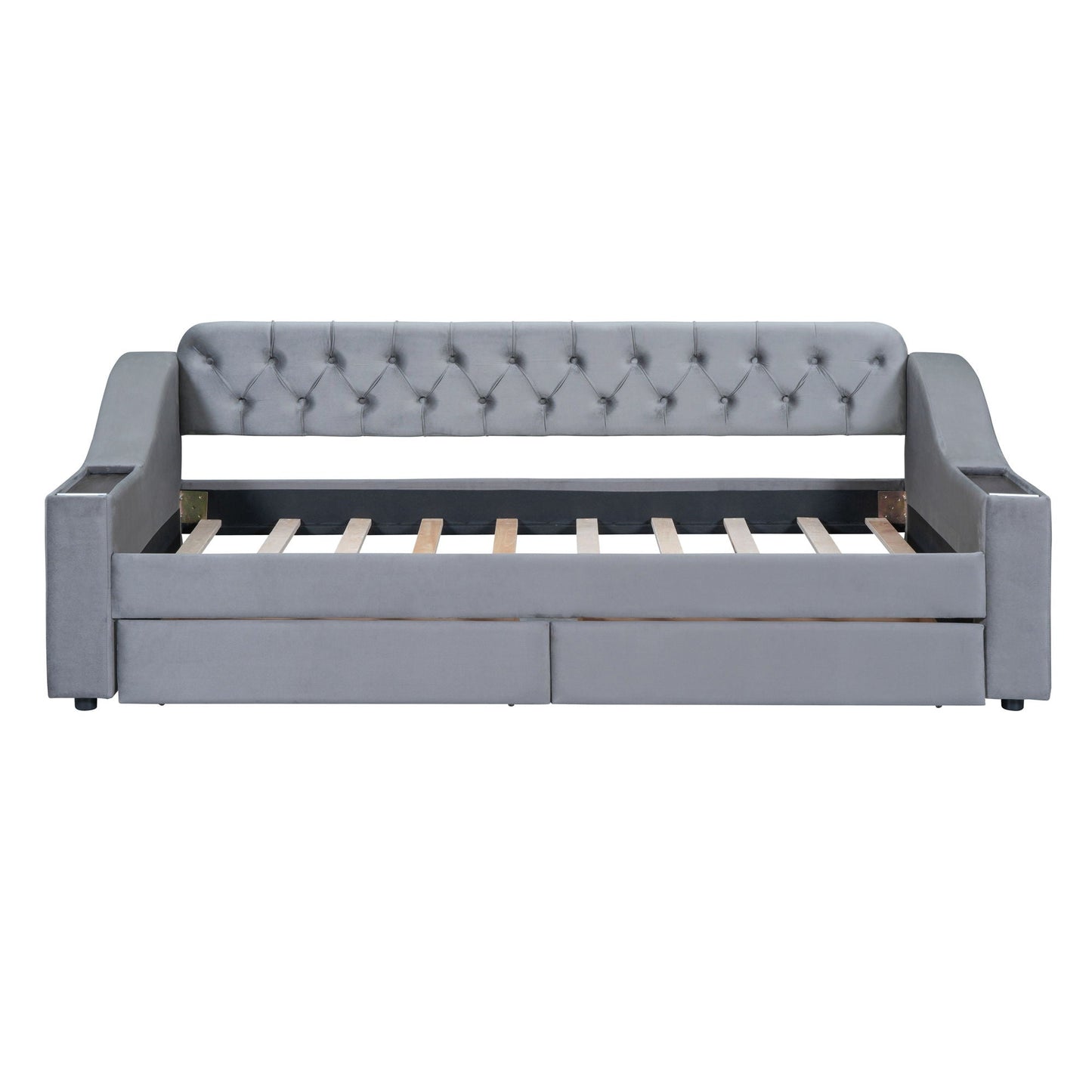 Upholstered Daybed With the Storage and Drawers