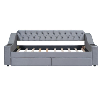 Upholstered Daybed With the Storage and Drawers