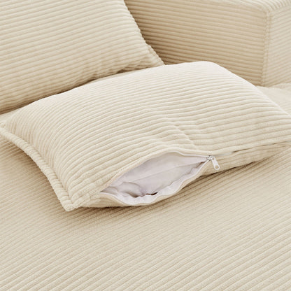 Beige corduroy swivel barrel chair cushions with pillows and a visible zipper on Tampa Home & Garden Store