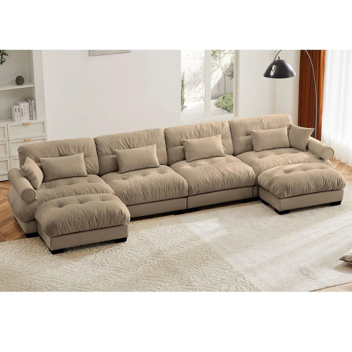 Modern Sectional Sofa with Ottoman and Pillows