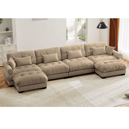 Modern Sectional Sofa With Ottoman, taupe fabric, waist and round bolster arms, 2-piece set on Tampa Home & Garden Store
