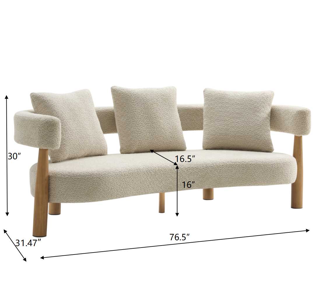 Luxe 76.5 in curved 3-seater boucle sofa Sesame by HouseOfZazla on Tampa Home & Garden Store