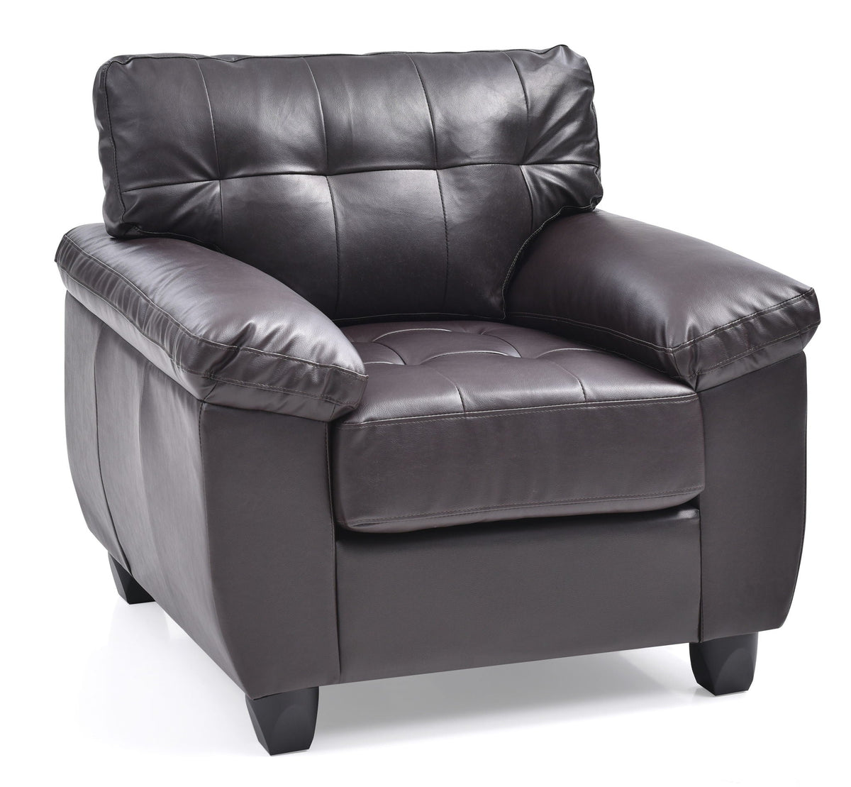 Accent chair with removable back cushion and pocketed coil seat in dark gray leather on Tampa Home & Garden Store