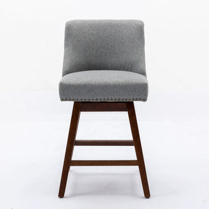 Counter-height swivel barstool gray fabric upholstery with nailhead trim and dark wood legs on Tampa Home & Garden Store