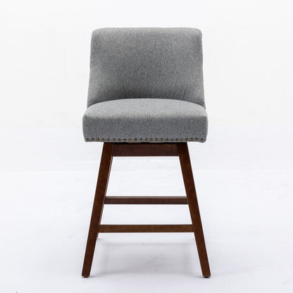 Counter height swivel barstool by HouseOfZazla in grey fabric with nailhead trim and legs on Tampa Home & Garden Store