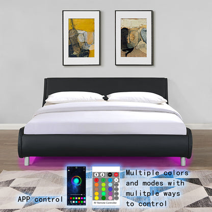 Queen Upholstered Led Bed Frame With Curve Black