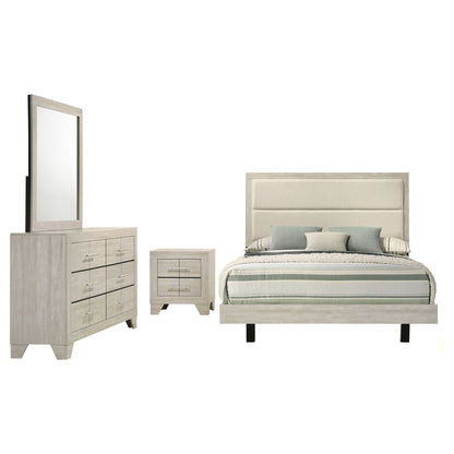 Strout 4pc Queen bedroom set with upholstered headboard in rustic gray finish on Tampa Home & Garden Store