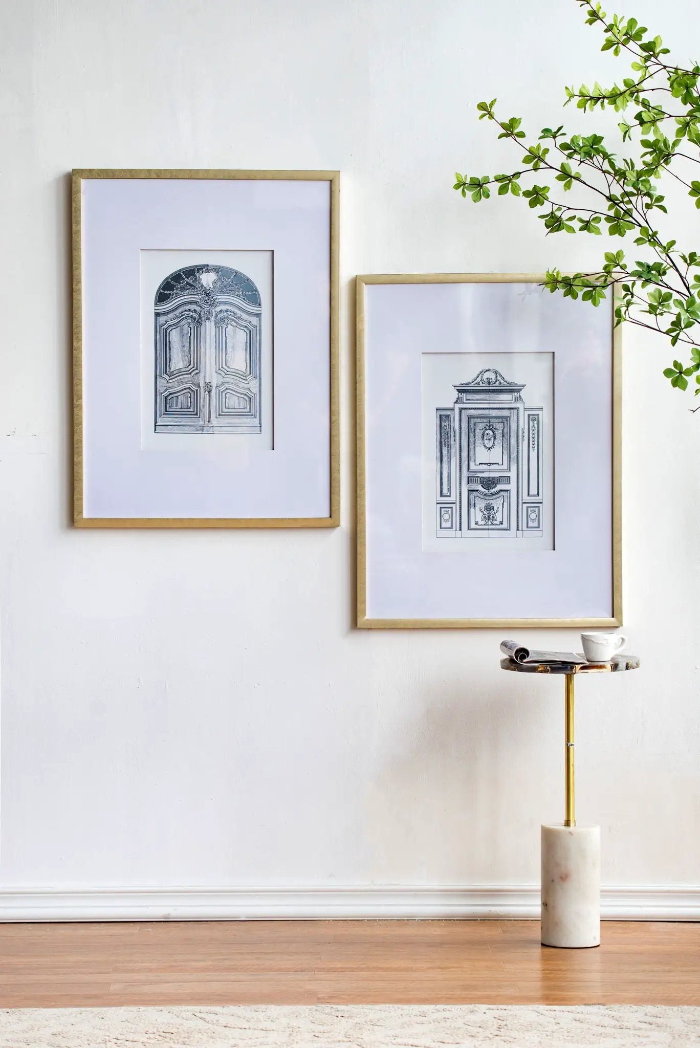 Fake Pencil Architectual Wall Art set of 2 wall decor prints with white mat and gold frame on Tampa Home & Garden Store