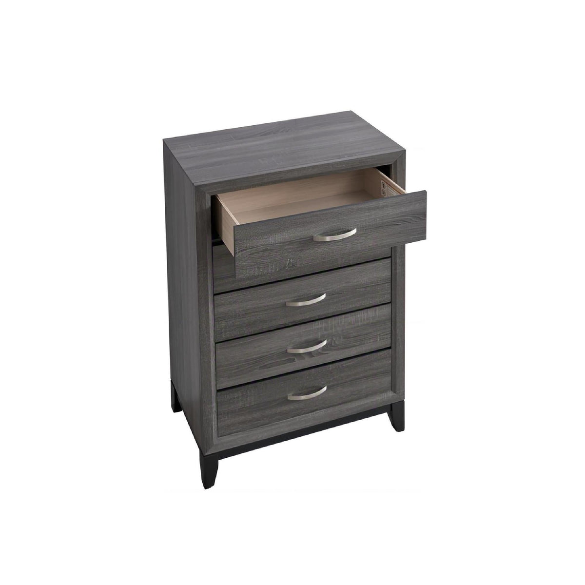 5-Drawer Dovetail Chest in gray and white with silver handles; top drawer open on Tampa Home & Garden Store