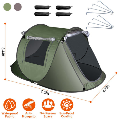 GemGear 3-4 Person Pop Up Tent green with 2 mosquito net windows, automatic setup on Tampa Home & Garden Store