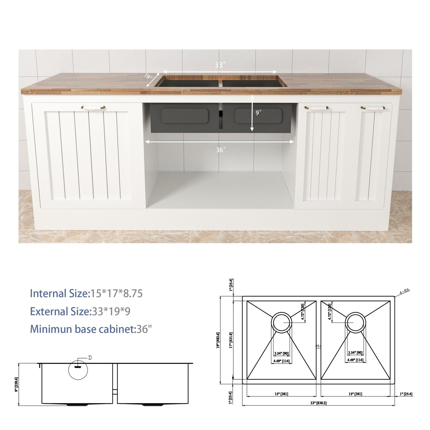 Undermount Double Bowl Sink and Brushed Nickel
