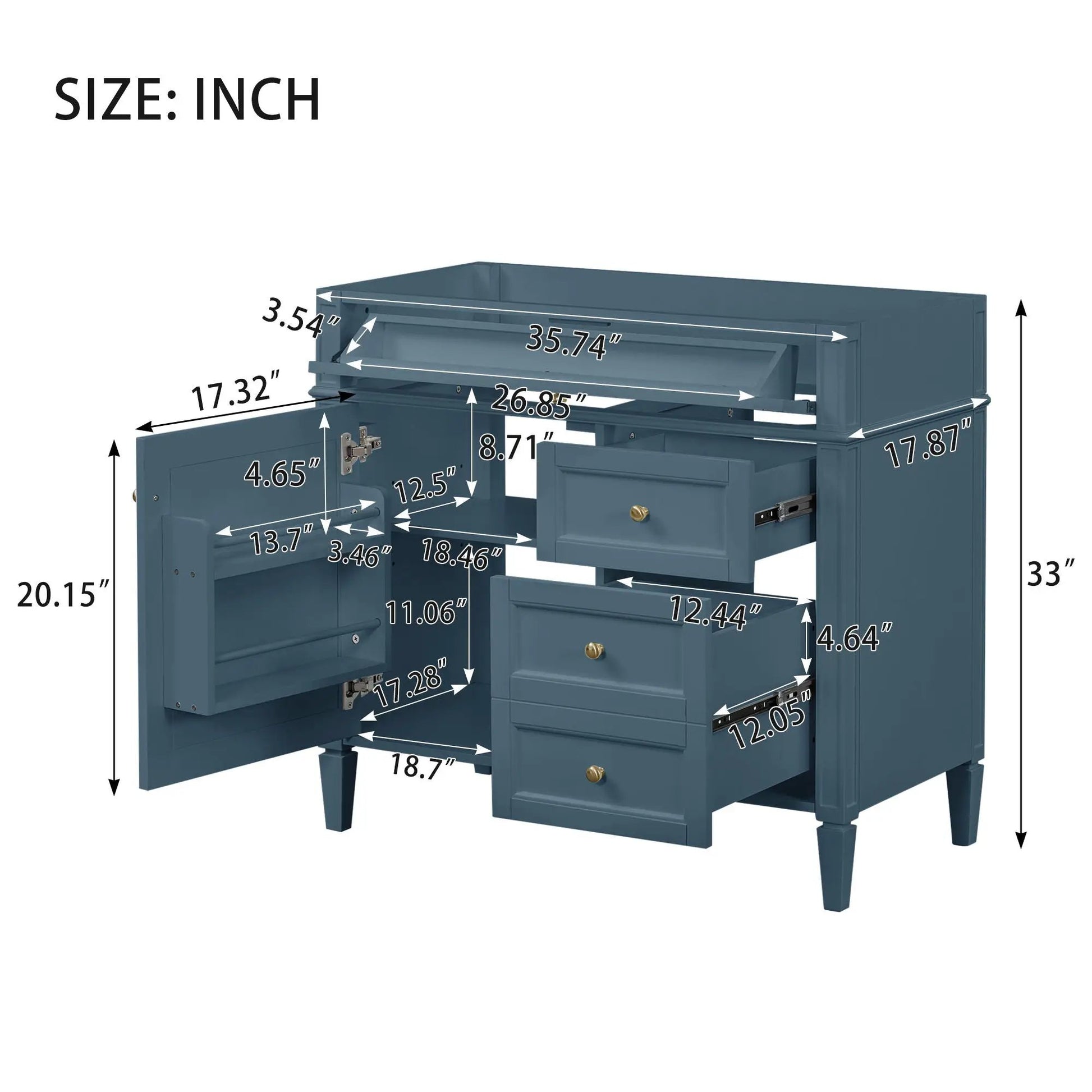 Bathroom vanity with 2 drawers and tip-out drawer in blue finish by Unique Piece Furniture on Tampa Home & Garden Store
