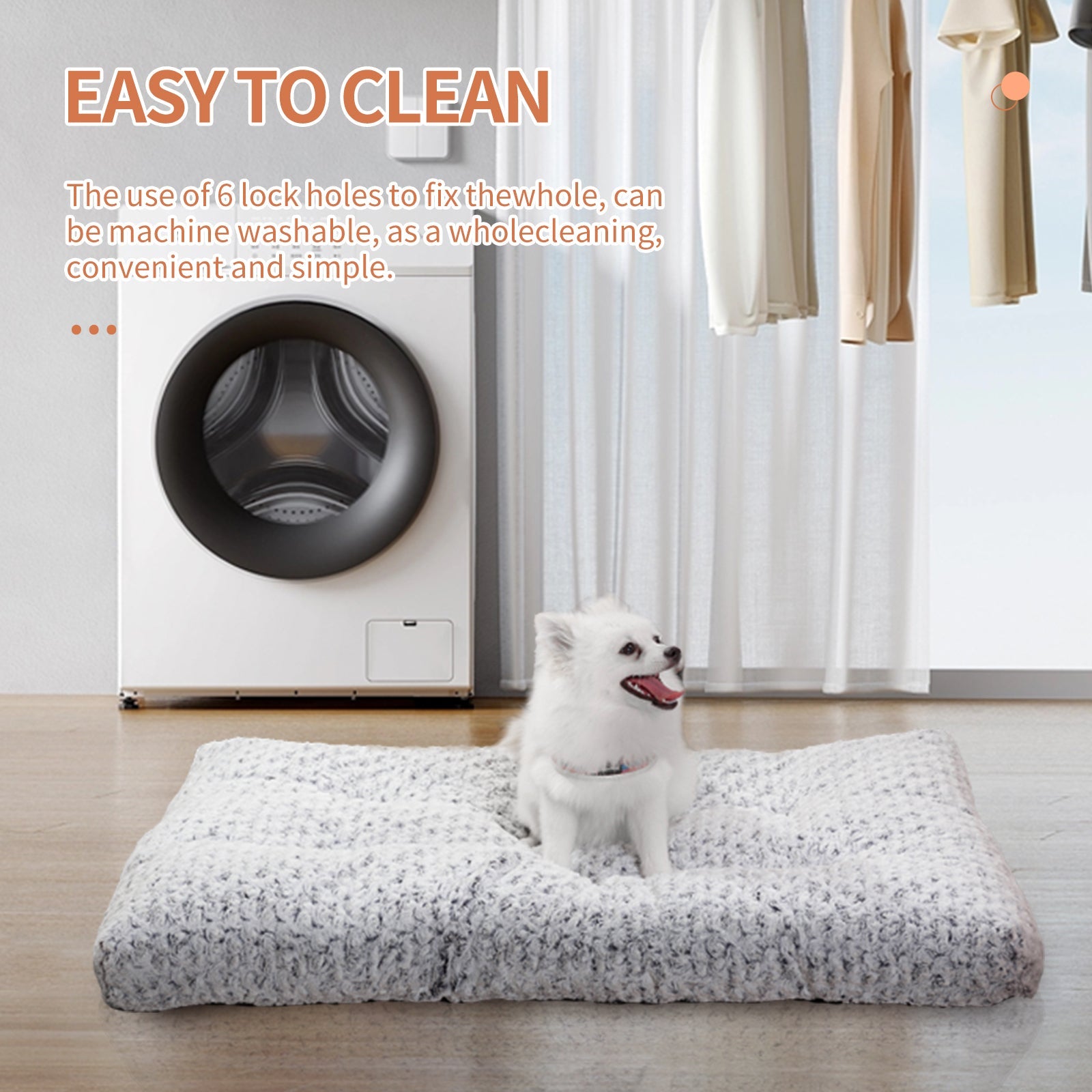 Rose velvet dog bed thickened kennel mat on a textured grey plush bed with a white fluffy dog on Tampa Home & Garden Store
