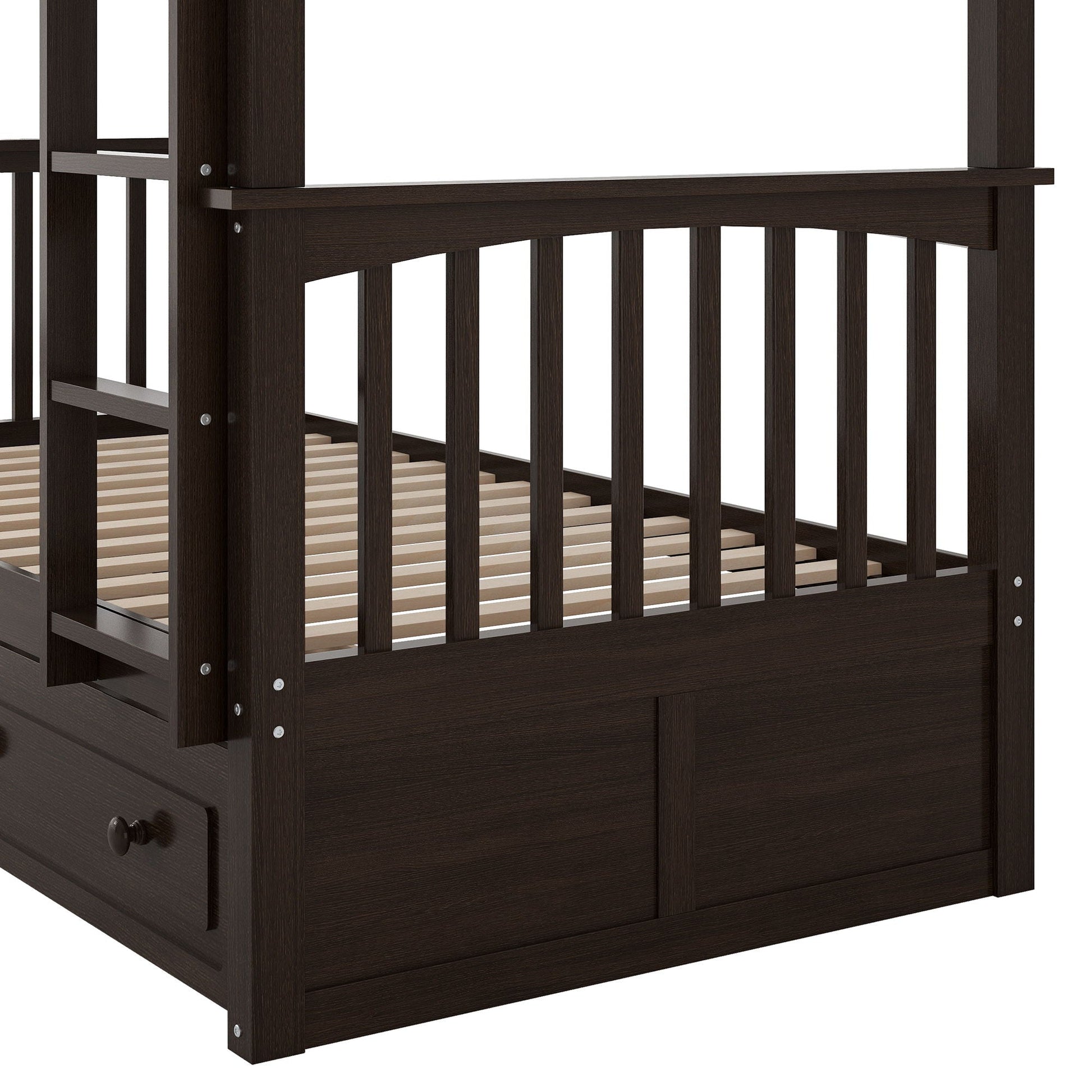 Bunk bed with drawers in dark espresso wood finish, HouseOfZazla convertible design on Tampa Home & Garden Store