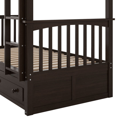 Bunk bed with drawers in dark espresso wood finish, HouseOfZazla convertible design on Tampa Home & Garden Store