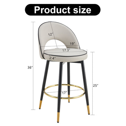 Bar chair set of 2, beige upholstered with black metal legs and gold foot ring, 360° rotatable HouseOfZazla on Tampa Home & Garden Store