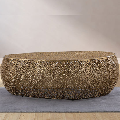 Oval coffee table with durable aluminum frame in gold-tone perforated lattice HouseOfZazla on Tampa Home & Garden Store