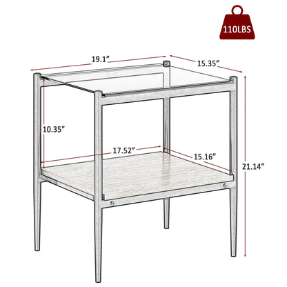 Modern End Table Set of 2 With Tempered Glass