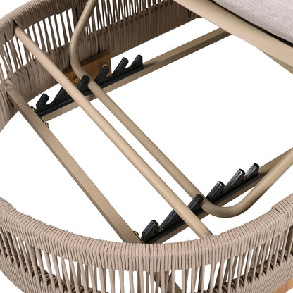 Outdoor chaise lounge chair with acacia wood frame and adjustable backrest beige cushion on Tampa Home & Garden Store