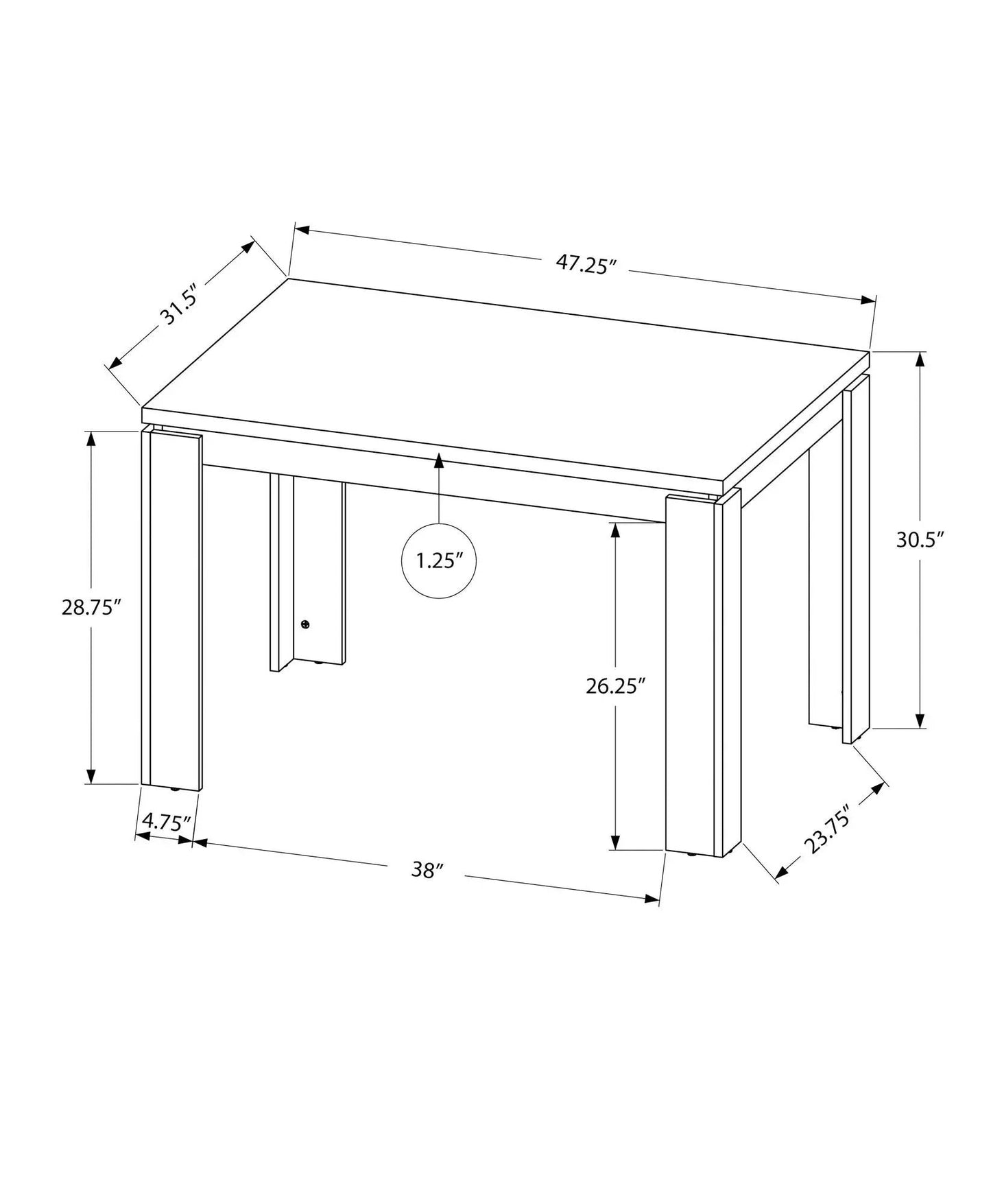 Rectangular dining table, modern design, 47.25in L x 38in W x 30.5in H, Unique Piece Furniture on Tampa Home & Garden Store