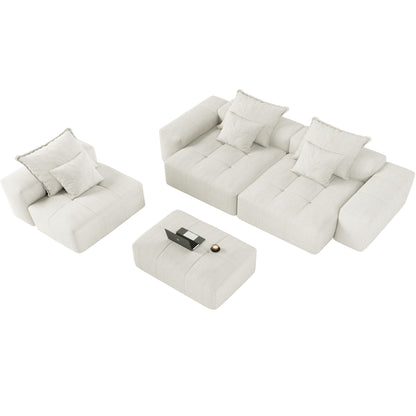 Modular sectional sofa by HouseOfZazla in cream linen fabric with multiple pillows on Tampa Home & Garden Store