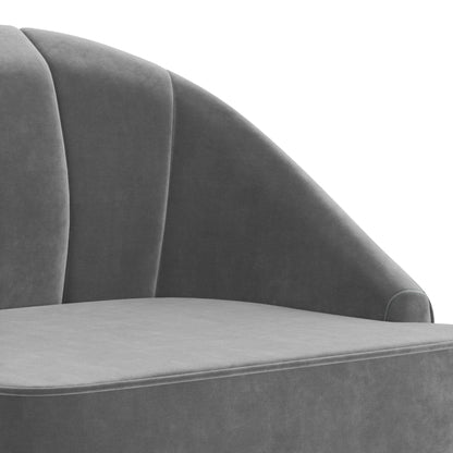 Upholstered accent chair with curved back in soft gray fabric, seat detail on Tampa Home & Garden Store