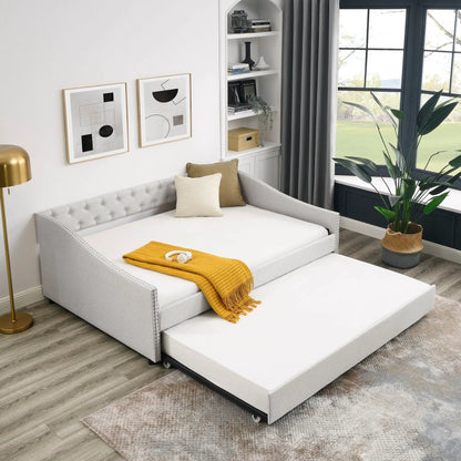Upholstered Tufted Daybed With Drawers Waved Arms